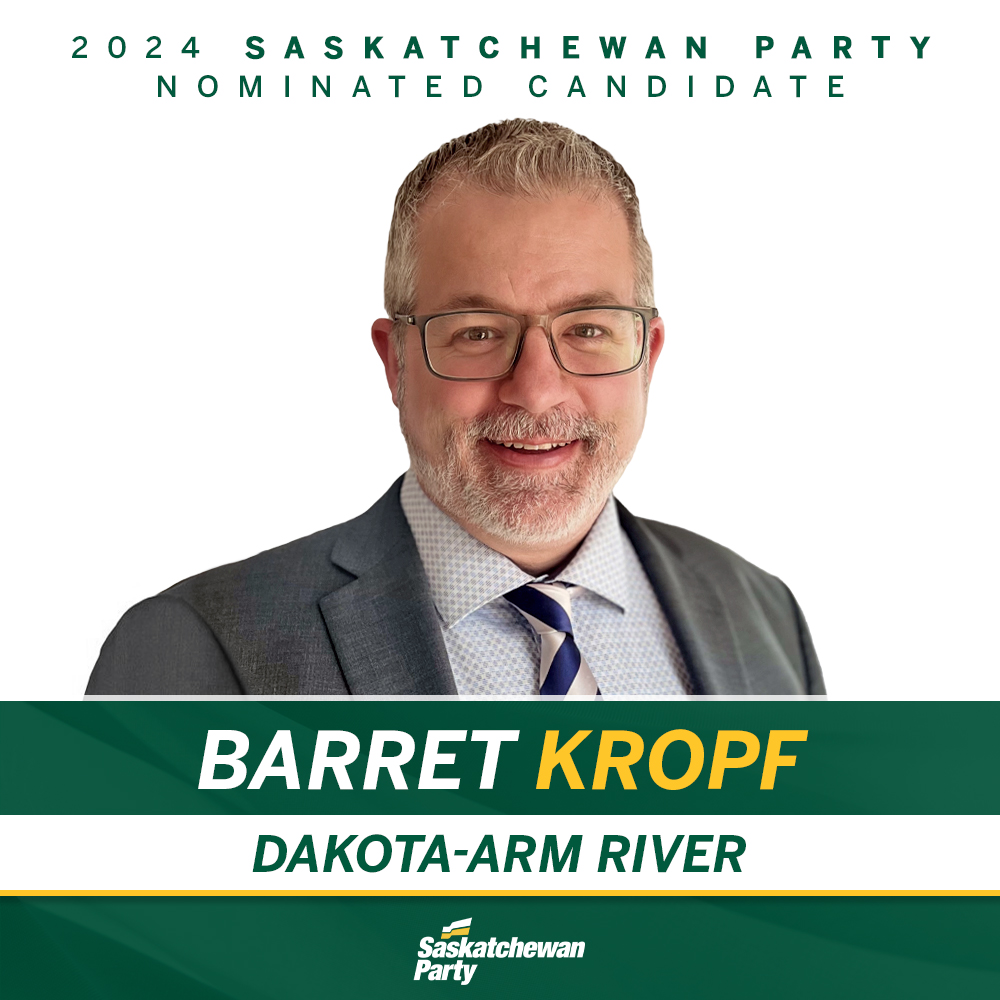 Tonight, Saskatchewan Party members in Dakota-Arm River nominated Barret Kropf to be their candidate in the 2024 provincial election. Congratulations Barret! saskparty.com/barret_kropf_n…