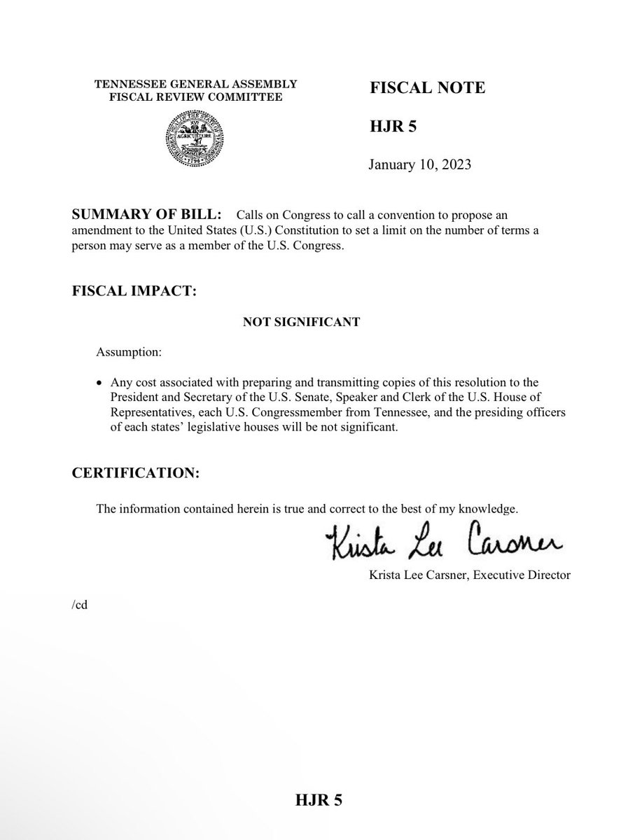 BREAKING: Tennessee Senate has passed a resolution to call a convention to propose an amendment to the Constitution to set term limits for members of the U.S. Congress.
