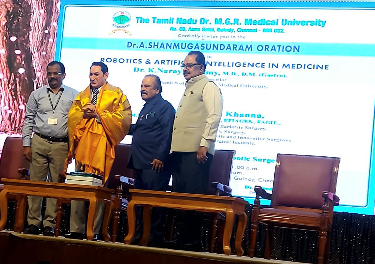 prof_skhanna's tweet photo. Happy to share ..

delivered 

Dr. A. Shanmugasundaram Oration on Robotics &amp; Artificial Intelligence in Medicine at Tamil Nadu Dr. M.G.R. Medical University*,
Thrilled to have been part of a momentous occasion at the university and sharing my thoughts with over 800 enthusiastic https://t.co/tTPHiPZ7C1