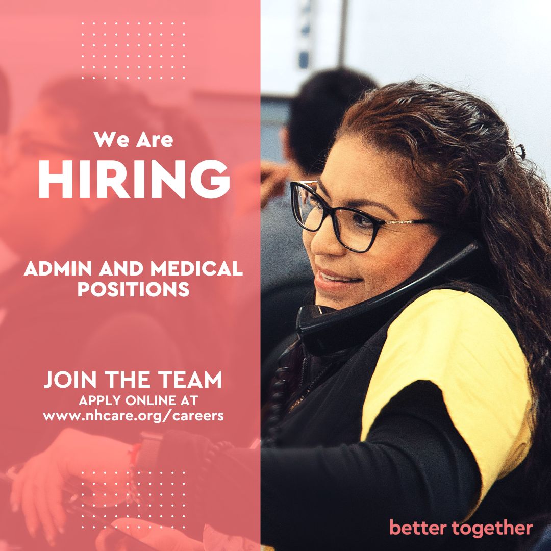 Want to make a change in your community? We are hiring for medical and admin positions. Visit nhcare.org/careers to apply today. #betterhealth #bettertogether #hiring #makeachange