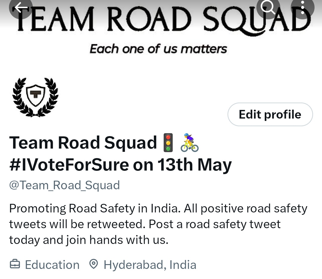 Great initiative. Team Road Squad account will now have polling date in its name to promote voters in Hyderabad. Join hands by using the hashtag #IVoteforSure Thank you @vinay_vangala @CommissionrGHMC @CEO_Telangana @Ravi_1836 @HiHyderabad