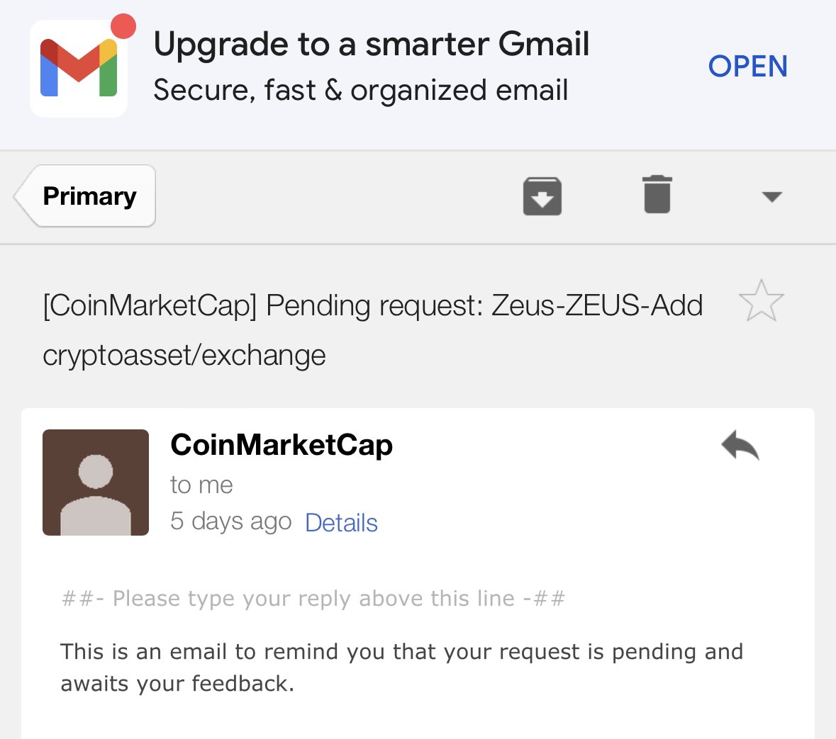 Update

Dear <a href="/CoinMarketCap/">CoinMarketCap</a> 

We have applied to be listed via request number 888484
