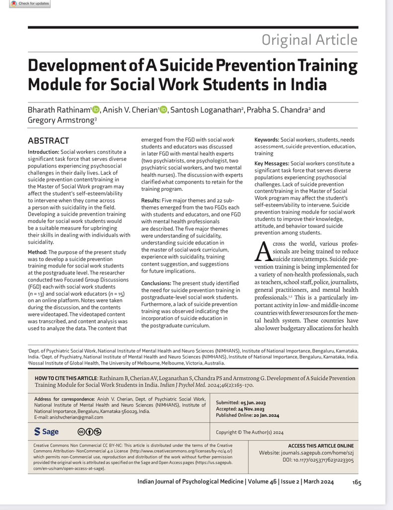 Excited to share that our research on developing a suicide prevention training module has been published! This work was a vital part of our doctoral student’s thesis, aiming to integrate crucial training into social work and health curriculums. #SuicidePreventionTraining