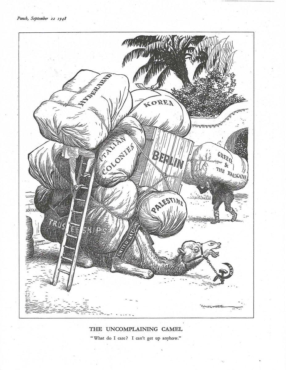 This Punch cartoon by L.G. Illingworth seems timely on the day of the latest Veto Initiative meeting in the GA. A bit discouraging to see the veto was an issue already in 1948🙄 Also rather odd to see the UN depicted as a camel🤔