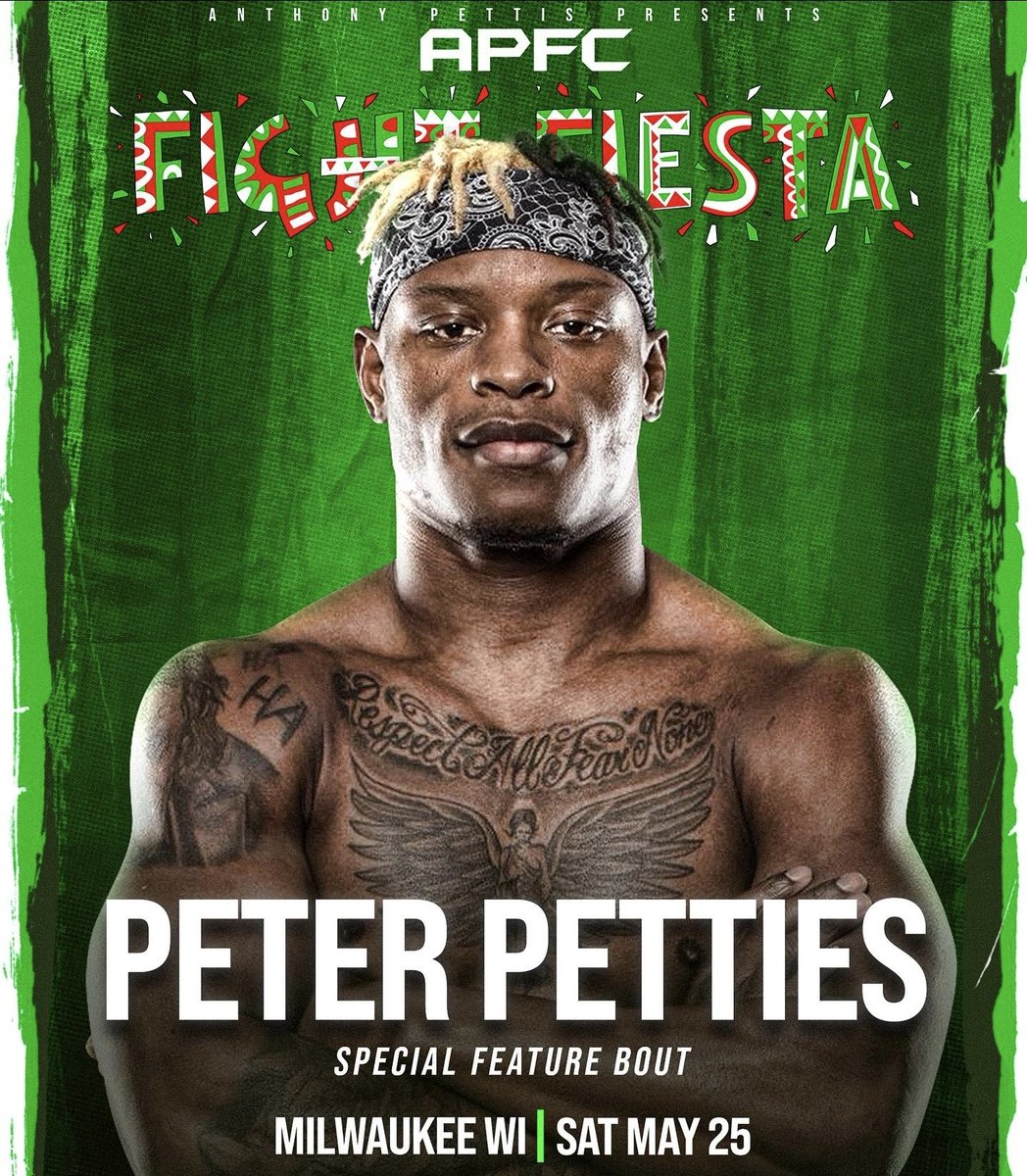 🚨 APFC FIGHT FIESTA ANNOUNCEMENT 🚨

THE CHAMP RETURNS!

APFC WELTERWEIGHT CHAMP PETER PETTIES RETURNS MAY 25TH!!

SPECIAL FEATURE BOUT 

<a href="/anthonypettisfc/">APFC by Anthony Pettis</a> 
<a href="/Showtimepettis/">Anthony Pettis</a> 
<a href="/UFCFightPass/">UFC FIGHT PASS</a> 
<a href="/WhysoseriousMMA/">Peter Petties</a>