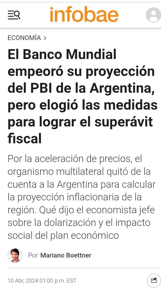 O sea, que según el #BancoMundial con las medidas que está adoptando el gobierno de #Milei la economía de #Argentina va para peor, pero son dignas de elogio Traducción: Milei está siguiendo el libreto escrito por las grandes instituciones financieras y entregando el país!