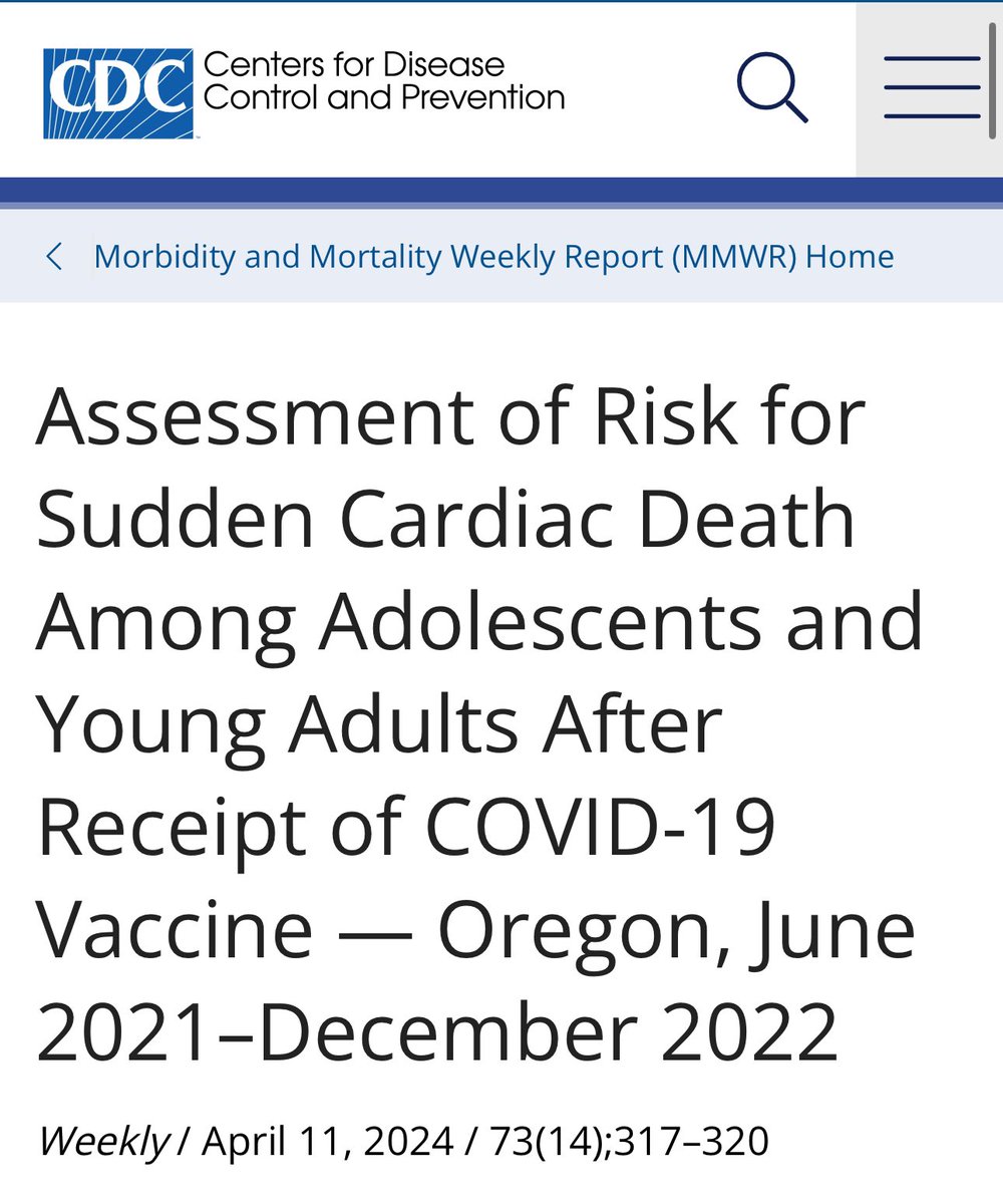 Not that will convince those who believe otherwise, but new MMRW report by CDC shows mRNA vaccines did not cause an increase in sudden cardiac death among adolescents & young adults after COVID-19 vaccination. 1/3 cdc.gov/mmwr/volumes/7…