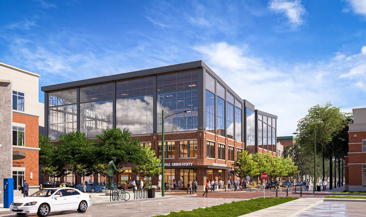 TStapletonDPU's tweet photo. A small detail worth pointing out in the design of the proposed @DePaulAthletics practice facility—the slanted roof pays homage to Alumni Hall. https://t.co/ob5fkdeTqa