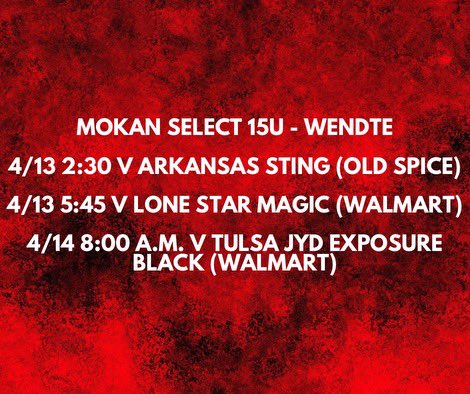 Super excited for the season to start! Here’s our schedule for Arkansas this weekend! @MokanGirls