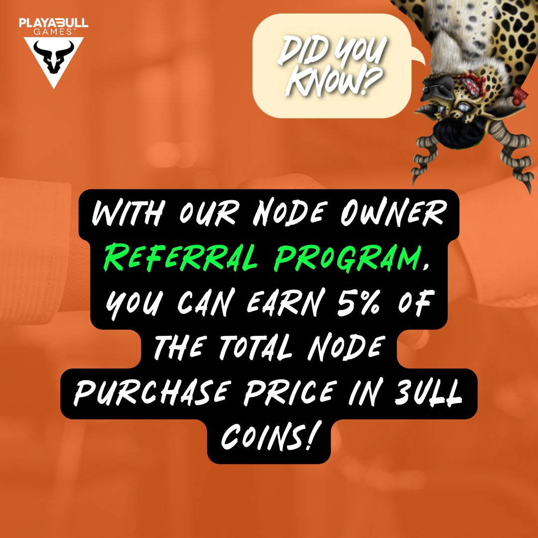 PLAYA3ULL_GAMES's tweet photo. With our Node Owner Referral program, you can earn 5% of the total node purchase price in 3ULL Coins! 💰 Spread the word and reap the rewards! Details here: https://t.co/7A6Rv9Llrj
#NodeOwners #CryptoGaming #ReferralProgram https://t.co/KahUMoVDNE