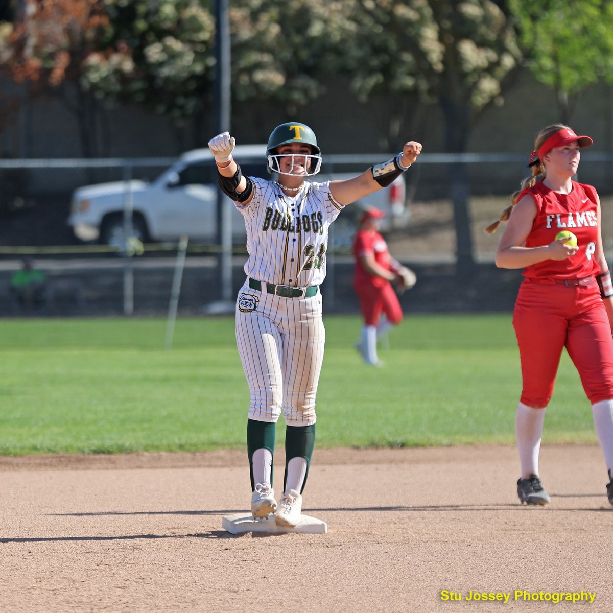 Tracy High Softball def Lodi 9-0 on Thursday in a key league matchup to draw even with the Flames with 1 loss a piece with 6 to play. Lodi and Tracy will meet again on Apr 30th in Lodi. Elisa Galli 7 innings pitched, 0 runs, 6 hits, 1BB, 6Ks. Emalee Cargill 3-3, 3RBIs, 2R, 2B