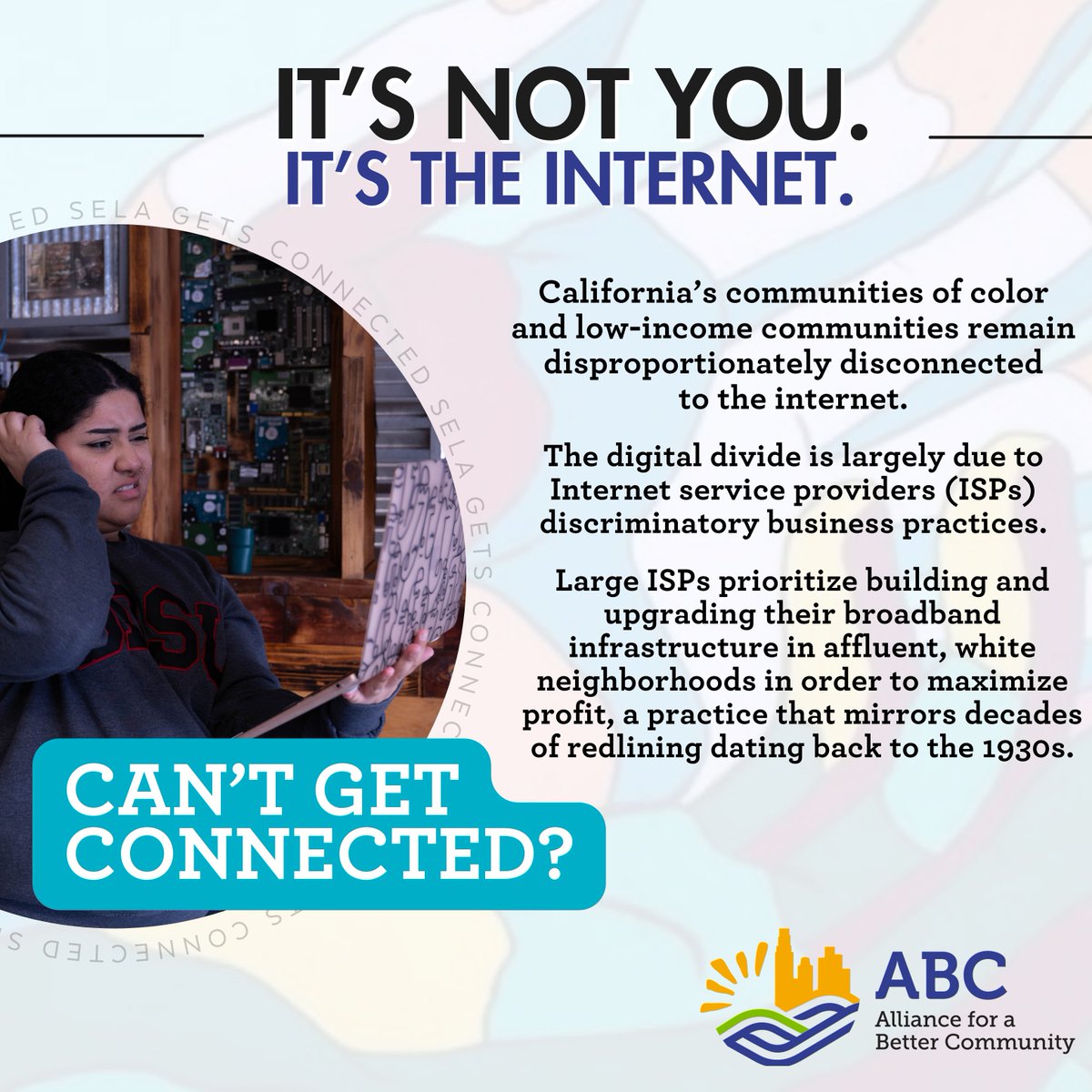 In Southeast Los Angeles and beyond, communities of color and low-income neighborhoods are still left behind by discriminatory Internet Service Provider practices. It's time to bridge the gap and ensure equitable access for all. #SELAGetsConnected #DigitalEquityNOW #AB2239