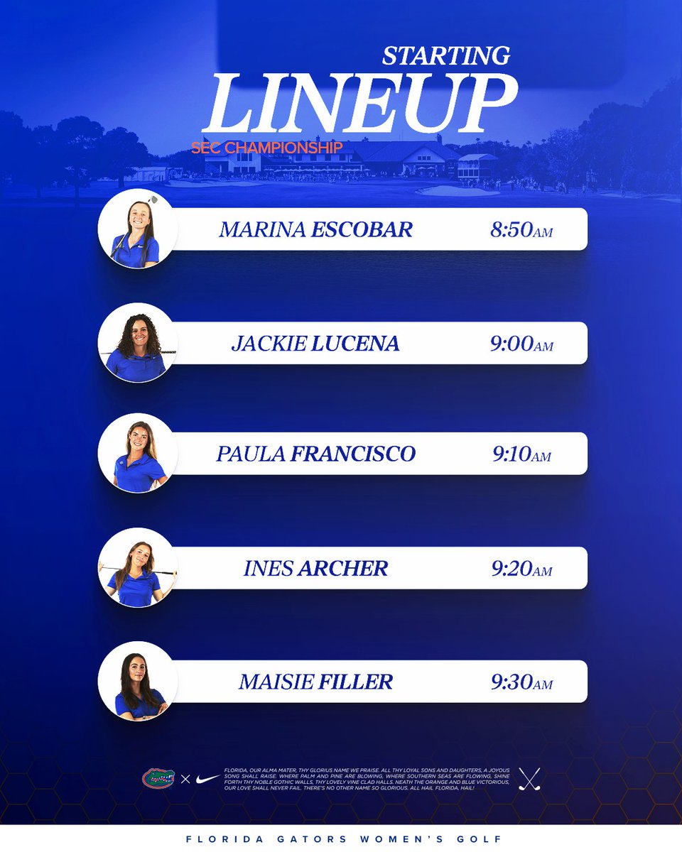 The lineup at Pelican GC ⛳️

Live Scoring: t.ly/W-MnS

 #GoGators 🐊 | #SECGolf