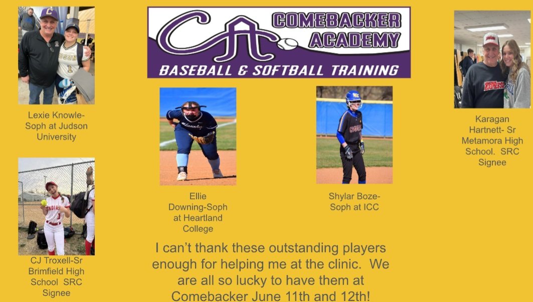 ***Update***  Our summer softball hitting clinic is now full!  We are starting a waiting list. If you wish to be put on the list, just message me.  I am excited to have these 5 outstanding players to come and help run the clinic. No doubt they are the reason this filled so fast!