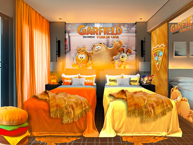 Guests visiting the Grand Hyatt Rio De Janerio beginning April 21st to May 21st have the chance to stay in special 'The Garfield Movie' themed rooms!

Complete with Garfield pillows, lamps, and decorations encompassing all of Garfield's favorite snacks, this is the place to be!