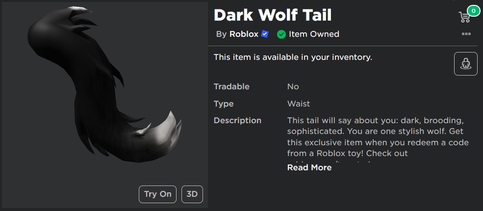 🎉 Dark Wolf Tail - Toy Code Giveaway 🎉

📘 Rules:
- Must be following me + Like the tweet
- Reply with anything random

⏲️ 3 random winners will be picked tomorrow at 11 PM EST.
#Roblox #robloxgiveaway #robloxgiveaways #RobloxUGC