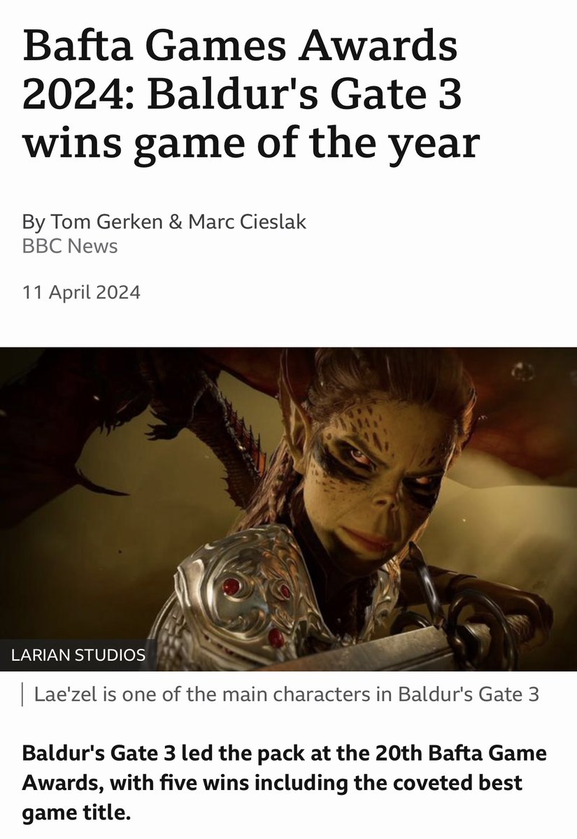 Wow!! Congratulations @larianstudios and everyone involved!! It’s been an honour ❤️❤️❤️
