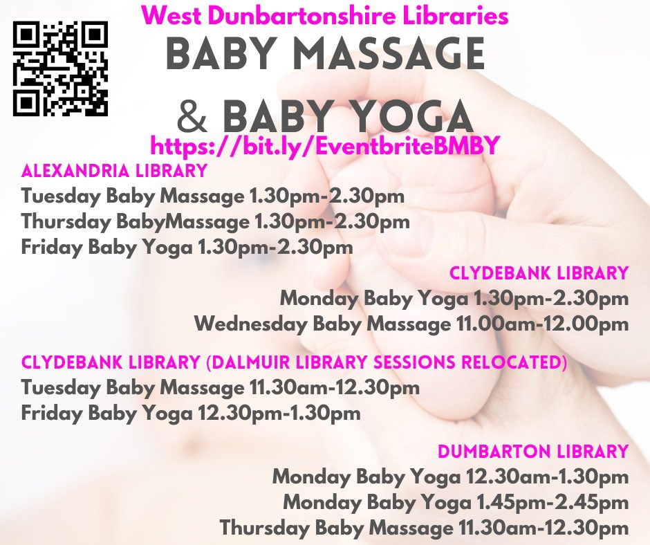 **Spaces available for Baby Yoga & Baby Massage** Places are free but limited & must be booked via Eventbrite: bit.ly/EventbriteBMBY Babies must be 8 weeks old minimum at the start of the classes & have had their 6 week GP check More info at: bit.ly/WDCBabyYogaMas…