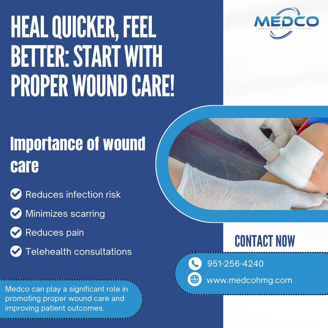 Ouch! Don't let a small wound turn into a big problem. Proper wound care can help reduce pain and discomfort, promoting a smoother healing journey.
#medcohealthcaremedicalgroup
#WoundCare
#woundhealing