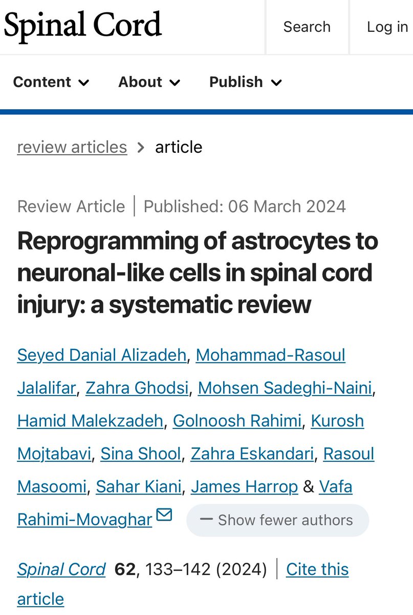 The purpose of this systematic review in #SpinalCord was to determine the therapeutic efficacy of in vivo reprogramming of astrocytes into neuronal-like cells in animal models of #SpinalCordInjury. See ➡️ nature.com/articles/s4139…