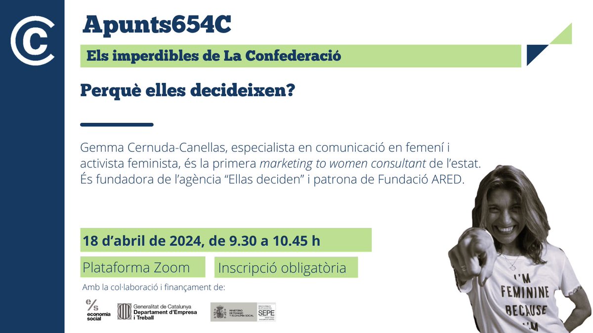 🔝 Al cicle 'Apunts654C' la comunicadora i activista feminista @peixco Gemma Cernuda ens parlarà del poder de comunicar en clau femenina. ✅Dijous 18/04 | Zoom Info | Inscripcions tuit.cat/ahTEp 👉