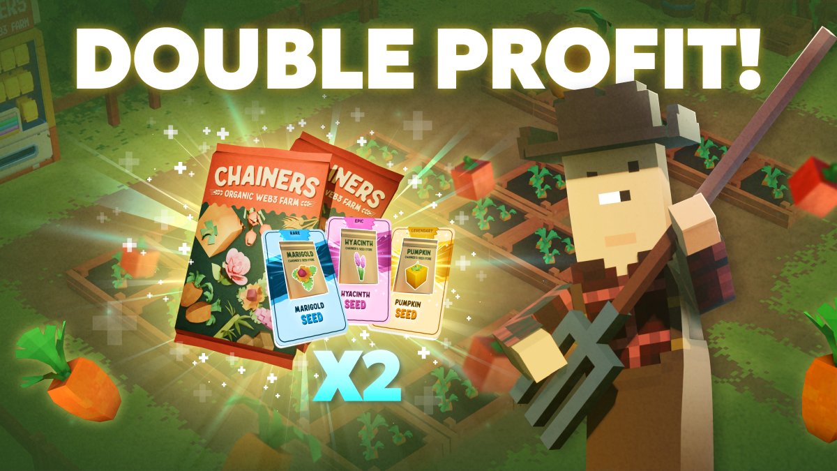 More Farm items… I said MOAR! 😤

You asked for it! 🎉 Now, ALL players double up on crops with EVERY Farm Booster! 😱✨

Prepare for epic games in the Chainers ecosystem! Stockpile crops🌱, expand your land 🏞, and care for your livestock🐷!
With more crops, limitless