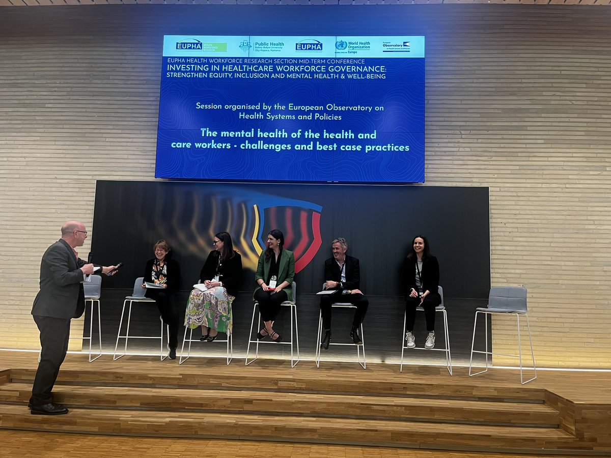 Exciting and lively conversation during the panel organized by the @OBShealth at the @EUPHA_HWR conference in Cluj-Napoca, on the mental health of the #healthworkforce. Panelists from @OBShealth , @WHO_Europe , @EUPHAnxt / @SPHCluj, Psychology / @UnivBabesBolyai, Uni Frankfurt