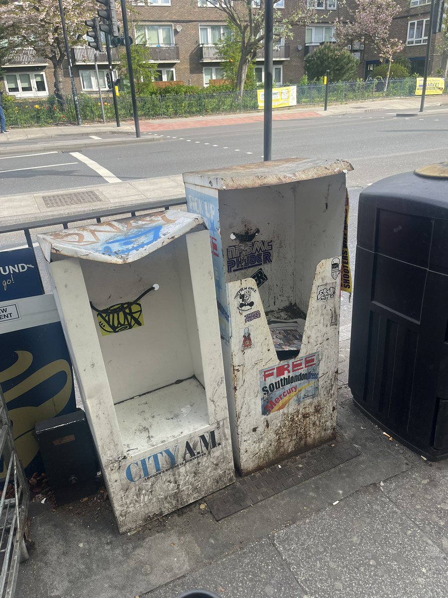 Why can't these hideous things be removed?? Unlike redundant phone boxes they're not even fixed to the pavement so it's probably a more a case of lack ofattention to place. Who takes responsibility ?
