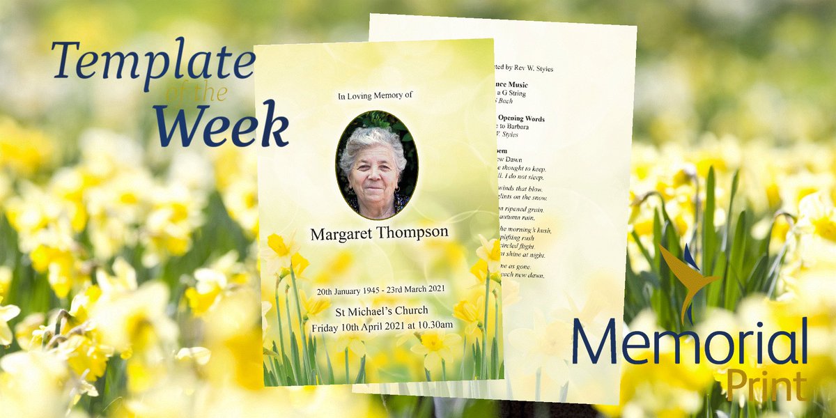 The cheery daffodil; a happy flower that signifies joy. 

Your families 💛 this design 
#TemplateOfTheWeek 🌼

#FuneralDirector #OrderOfService #CelebrationOfLife #MemorialPrint #Design #Print #FlowersOnFriday