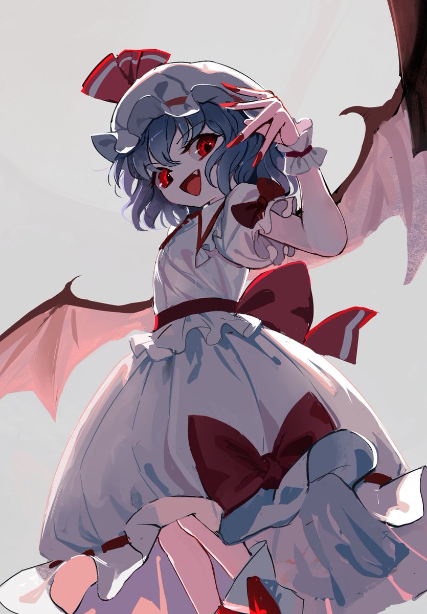 remilia scarlet 1girl solo looking at viewer smile open mouth short hair simple background  illustration images