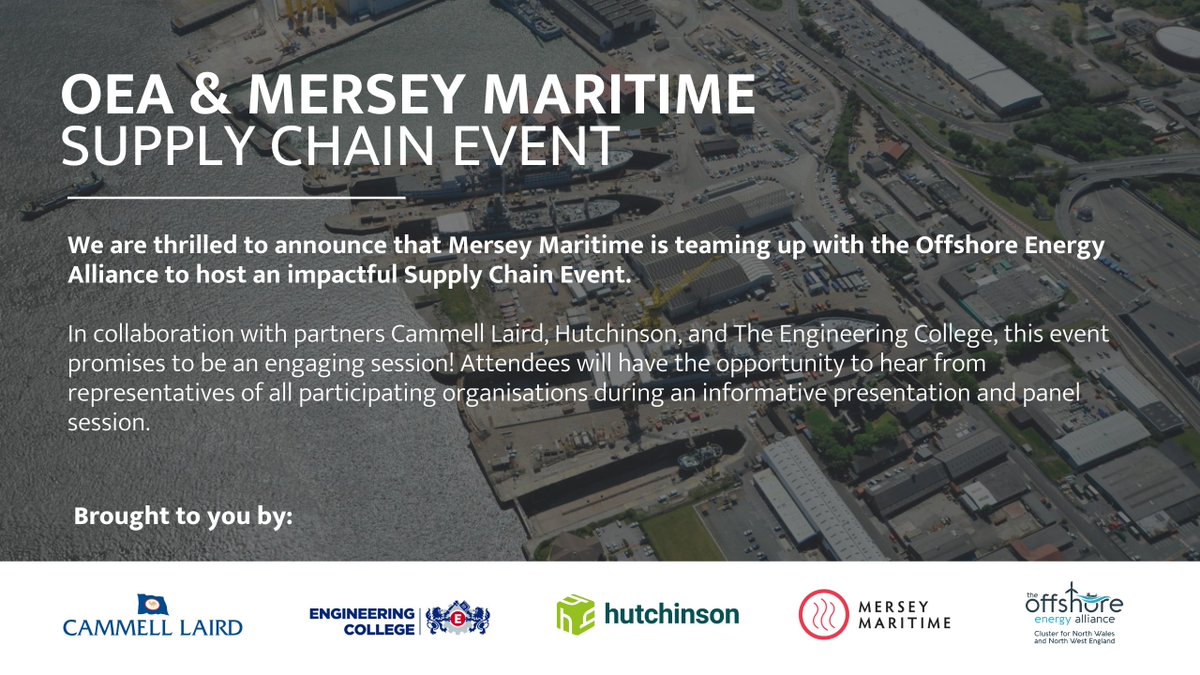 We are thrilled to announce that Mersey Maritime is teaming up with the OEA to host an impactful Supply Chain Event. In collaboration with partners @CammellLaird, @HutchinsonEng and @TheEngColl, this event promises to be an engaging session! 📲: hubs.ly/Q02sFNt80