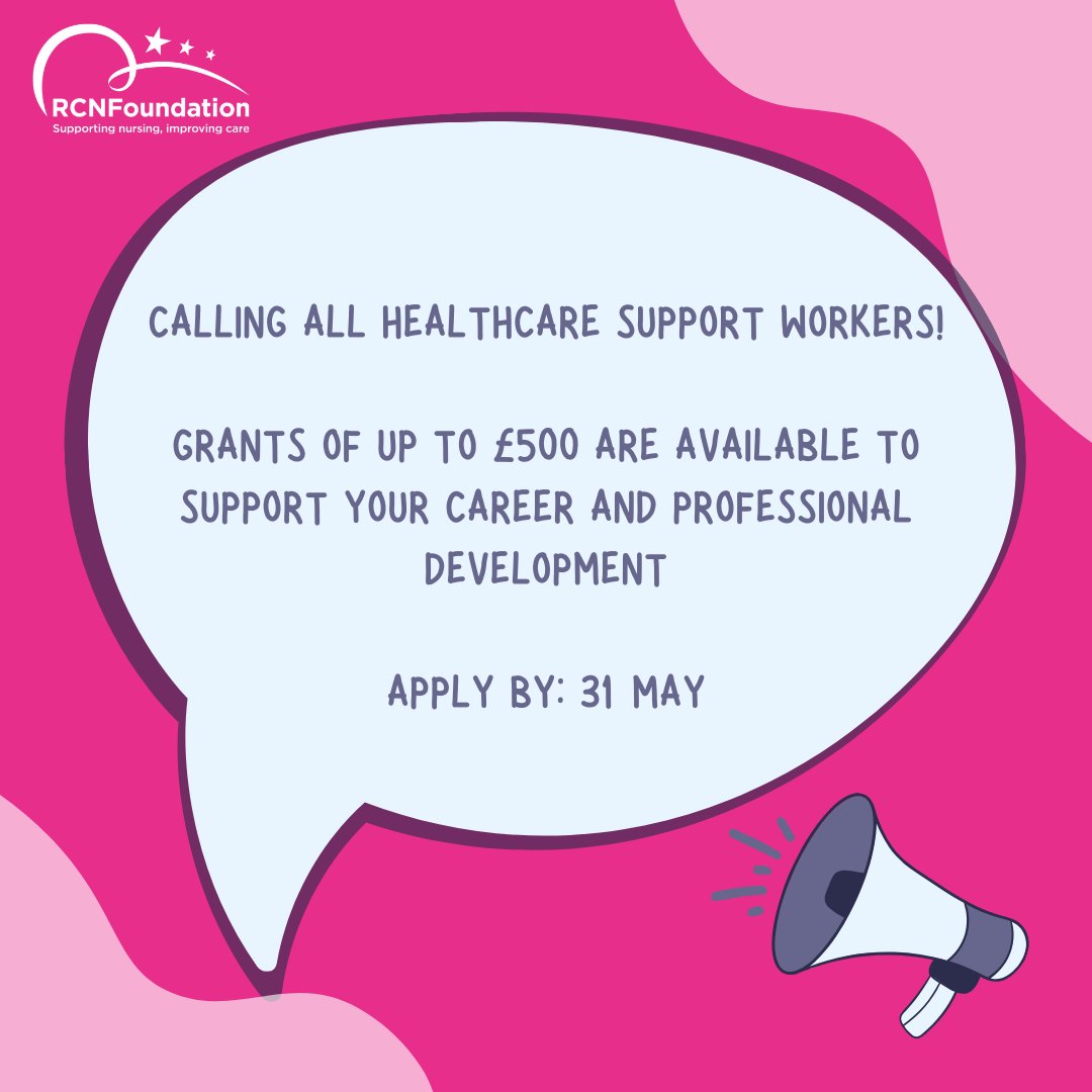 📢Calling all healthcare support workers! Did you know, you can apply for an RCN Foundation education grant of up to £500 to support with your career development, and you don’t need to be a member of the RCN to apply? Find out more and apply⤵️ bit.ly/3J2xslr