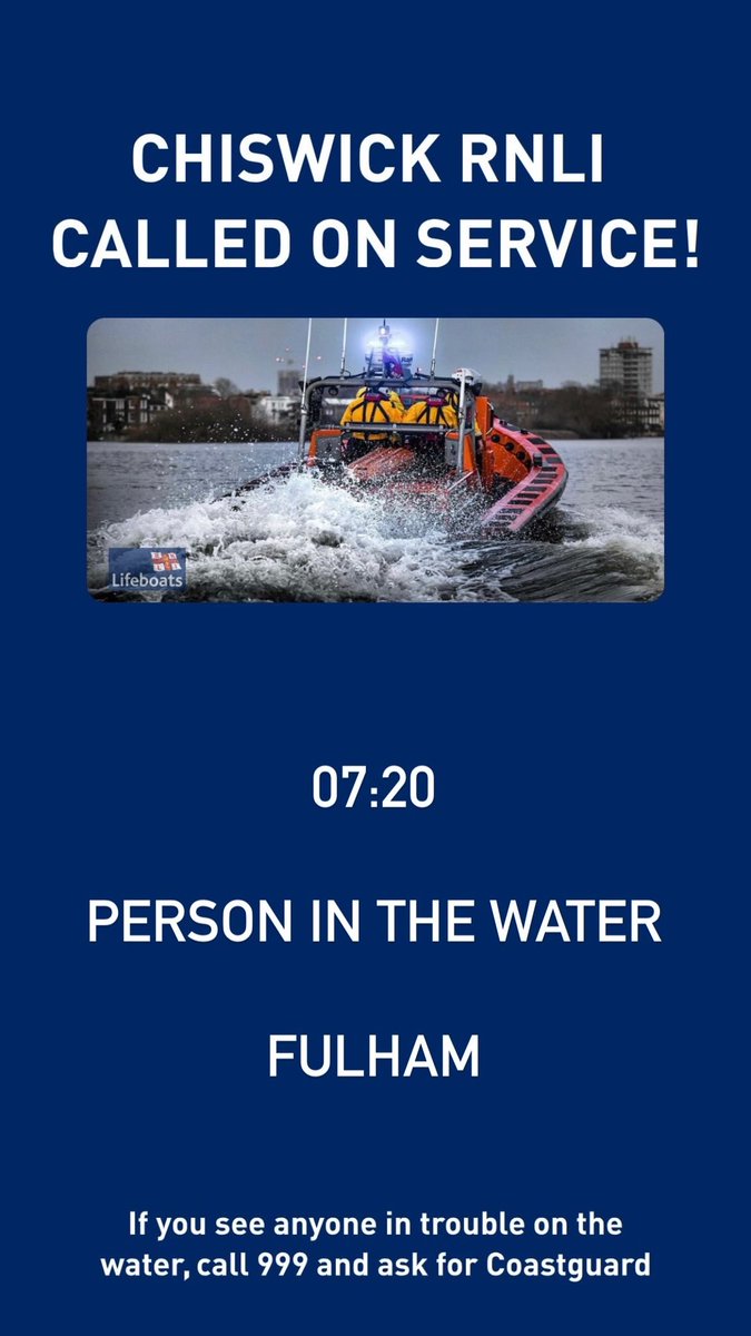 Chiswick lifeboat launched on service! (Click picture for details - Fulham) #SAR #Lifeboat #London #RNLI @RNLI #Rescue #savinglivesatsea