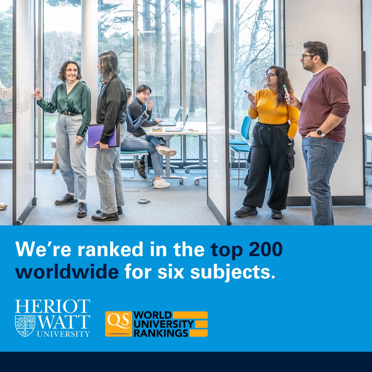 We're happy to announce that 6 of our subjects have ranked top 200 in the world by @worlduniranking: 🏗Civil Engineering 👨‍💼Business & Management Studies 🏠Architecture & Built Environment 🔢Mathematics ⚗️Petroleum Engineering 🥂Hospitality & Leisure Management #HeriotWattUni