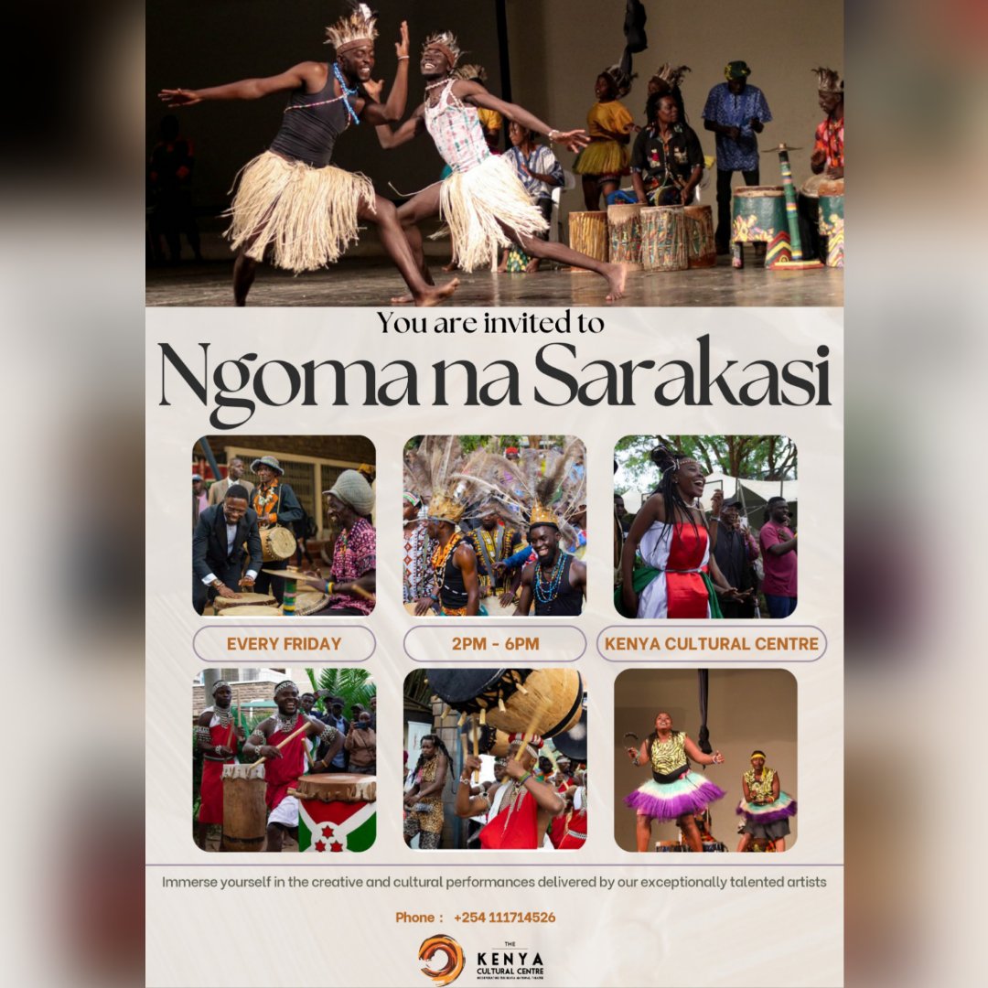 Ngoma Na Sarakasi is happening today at the Kenya National Theatre, Mugumo Courtyard from 2PM. Don't miss out on amazing performances by acrobatics, percussionists and dancers. #NgomaNaSarakasi #TwendeTheatre