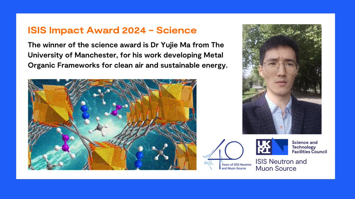 Congratulations to Dr Yujie Ma @MFM_MOF who has won the ISIS Impact Award for 2024 in Science, awarded today at #NMSUM2024. You can read more about Dr Ma's work here bit.ly/3UcfGCH