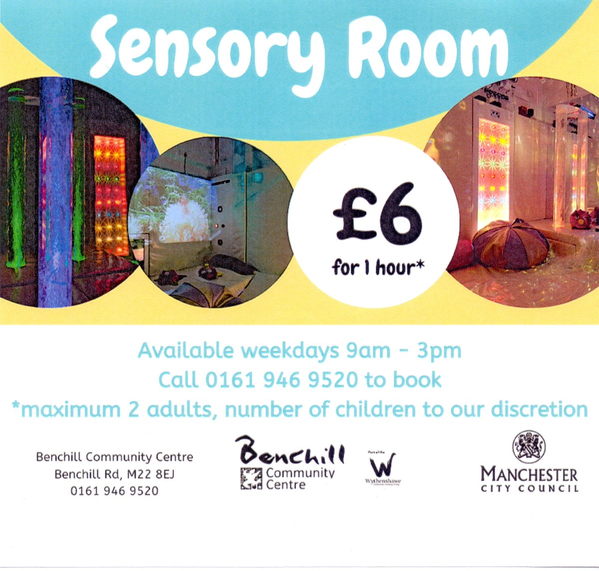Have you tried the #sensory #room for your child at @benchillcomcent available weekdays from 9-3pm 2 adults and children at the discretion of the centre £6 per hour @wythenshawe_chg @ManCityCouncil