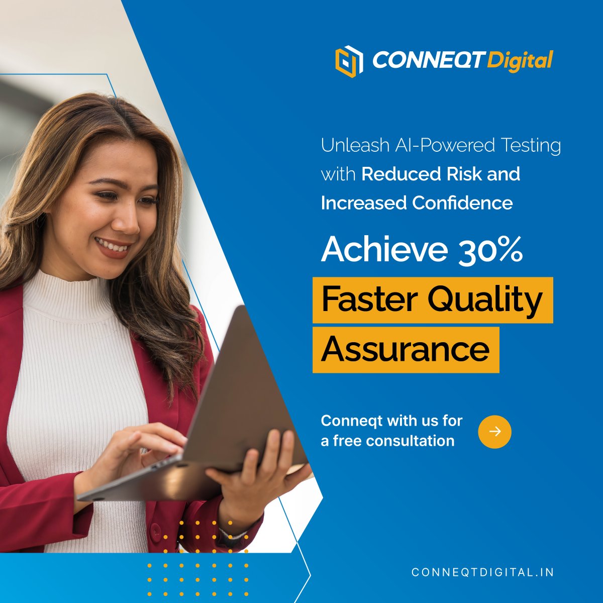 Accelerate your digital journey with confidence. #ConneqtDigital & #Tricentis deliver a powerful combination: 30% faster quality assurance with AI-powered testing, guaranteed quality for exceptional customer experiences, and reduced risk to fuel innovation.
#digitalassurance