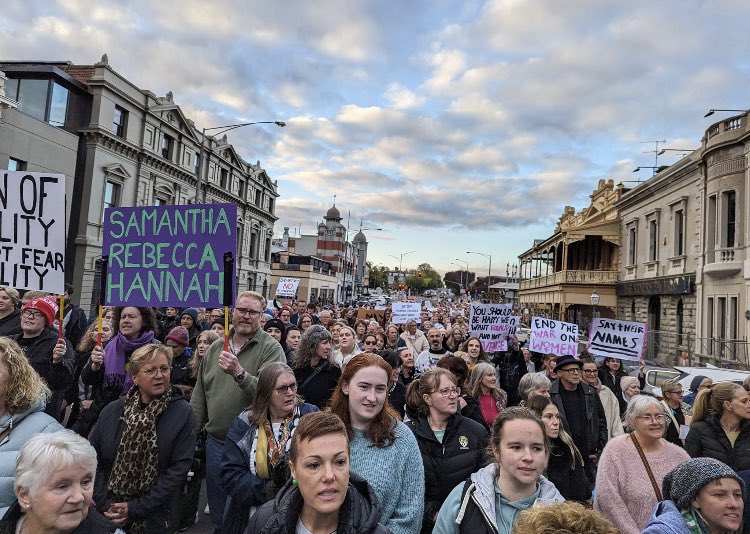 The women of Ballarat are out in force to protest against apathy on the issue of male violence against against women.  Three women were recently murdered by men in their region. 
We can’t fix something we can’t name. It’s not “family violence” it’s male violence against women.