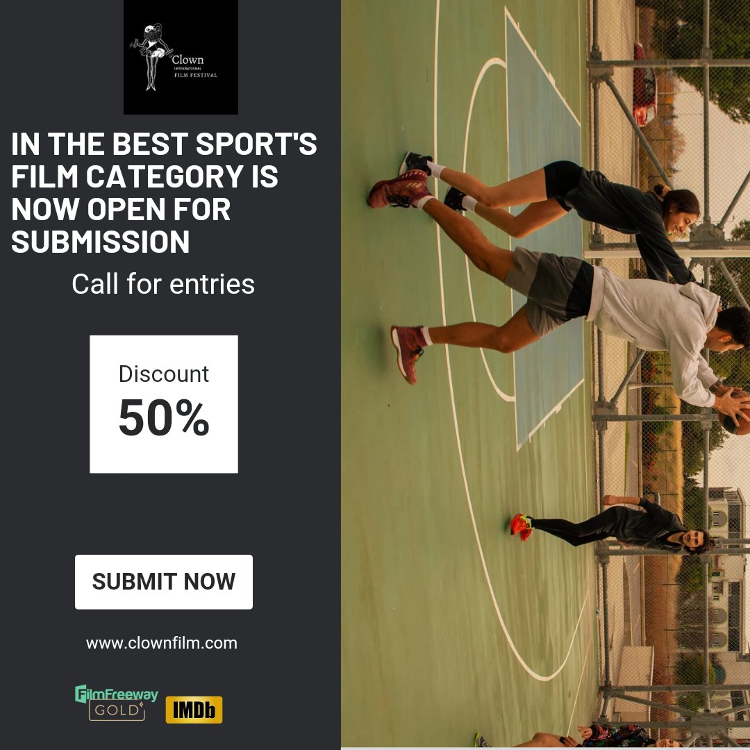 The submission for the Best Sports film category is now open. Discount code: CLOWN50 Submit your project via filmfrreeway #project #imdb #filmfreeway #submission #filmfestival #bestnovel #director #producer