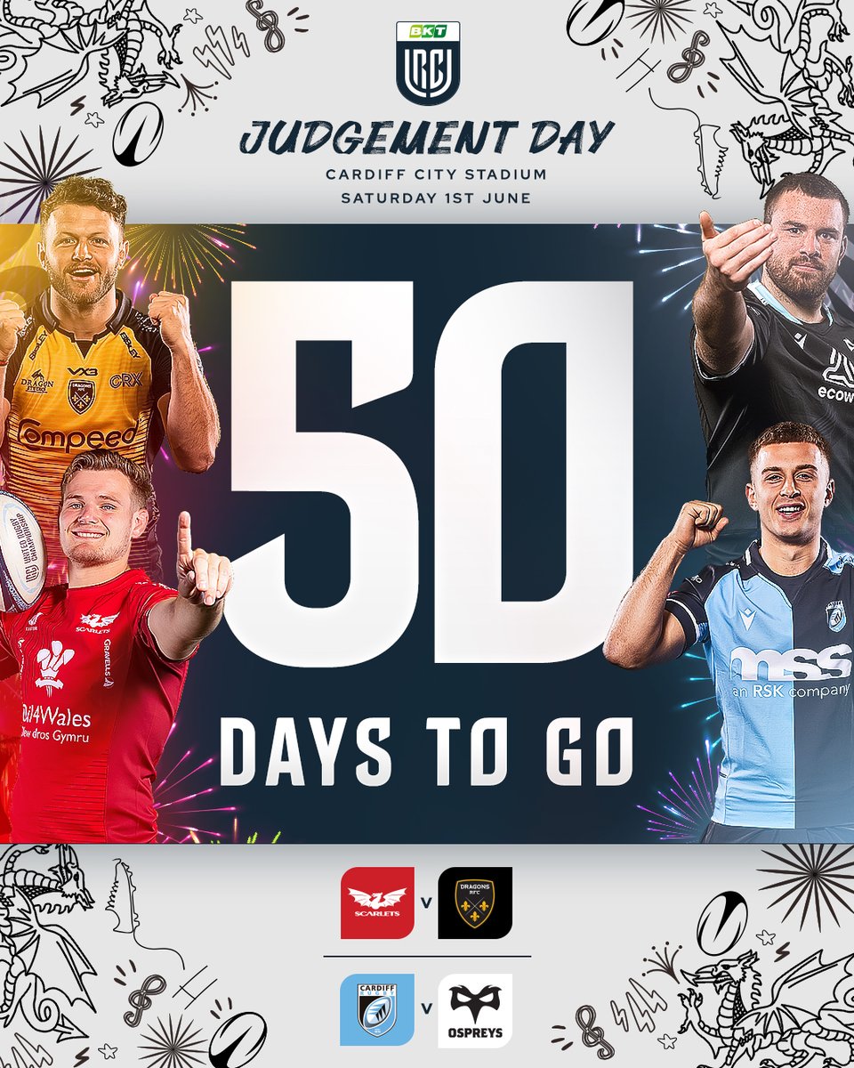 The countdown to Judgement Day is on as we face @dragonsrugby at Cardiff City Stadium on June 1 ⏰

🔥 Get your tickets now!
bit.ly/3xpCUwg

Dim ond 50 diwrnod sydd i fynd tan Ddydd y Farn yn Stadiwm Dinas Caerdydd 🏟 Tocynnau ar gael uchod!

#YmaOHyd #JudgementDay2024