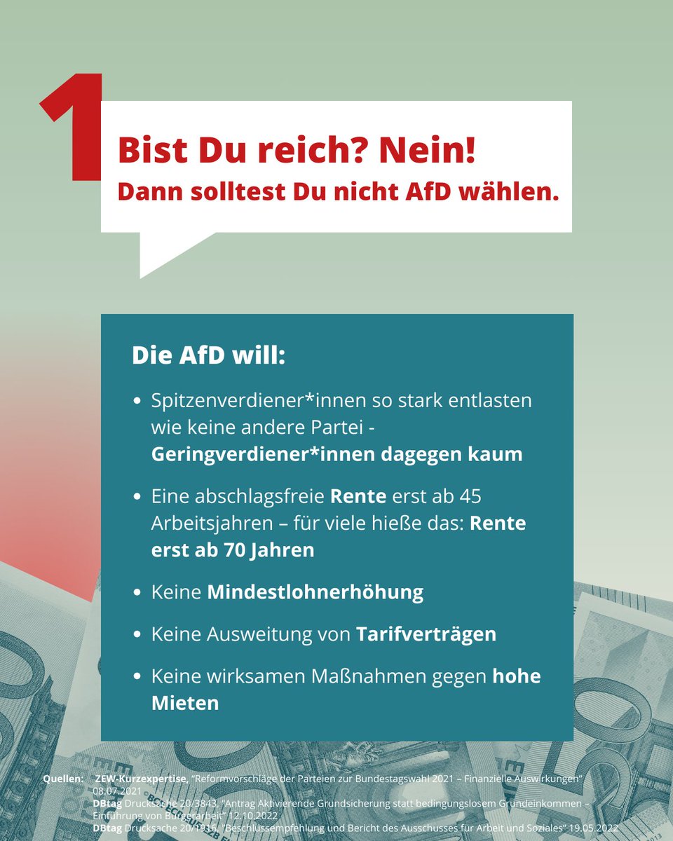 Falls wer das #TVDuell verpasst hat, hier Aufklärung zum Wahlprogramm der AfD. Bist du nicht reich? Dann solltest du nicht die AfD wählen 👇🏼 @Volksverpetzer