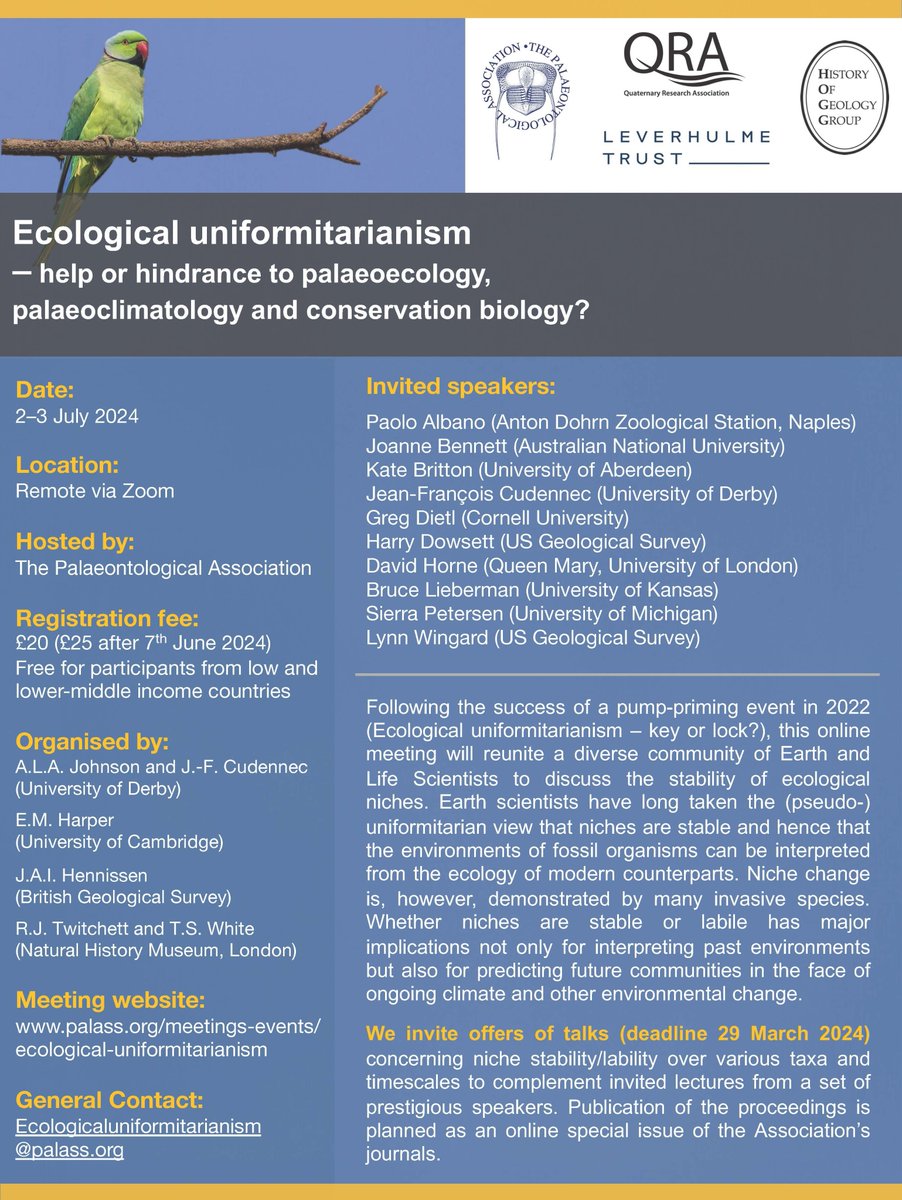 Registration is still open for the online meeting 'Ecological uniformitarianism — help or hindrance to palaeoecology, palaeoclimatology and conservation biology?' - see our website for details! #FossilFriday palass.org/meetings-event…