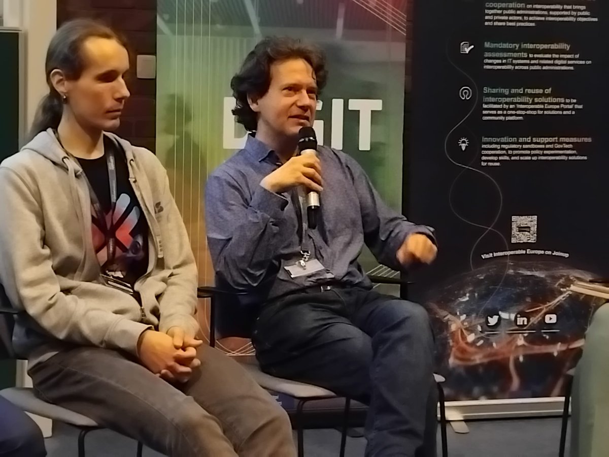 InteroperableEU's tweet photo. Our #InteroperableEurope Academy🏛️ panel on the cross-border sharing and reuse of solutions:

- @jlambil, Adjunct DG of the #IMIO-Intercommunale
- @miguel10blanco, Project Lead at #OSPO 
- @pkivima, CTO at @NordicInstitute
- @BartHanssens, #Interoperability expert at @fodspfbosa https://t.co/cE2HS1uGbD