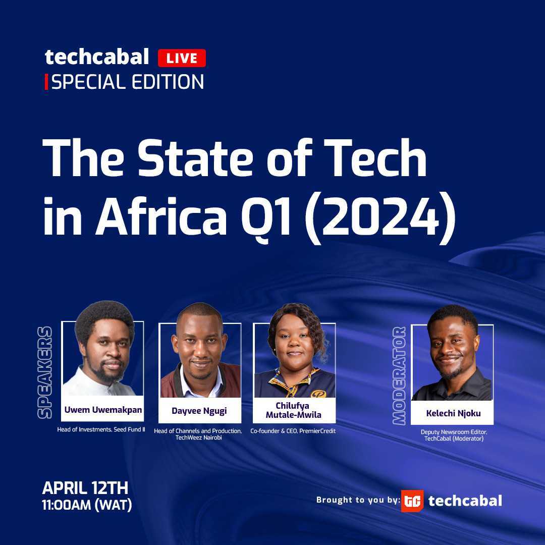 Come and get an exclusive scoop into the State of Tech in Africa today by 11am! You also get to witness the State of Tech in Africa Q1 2024 report launching. You can still register with the link below. bit.ly/sotiaapr12 See you there!