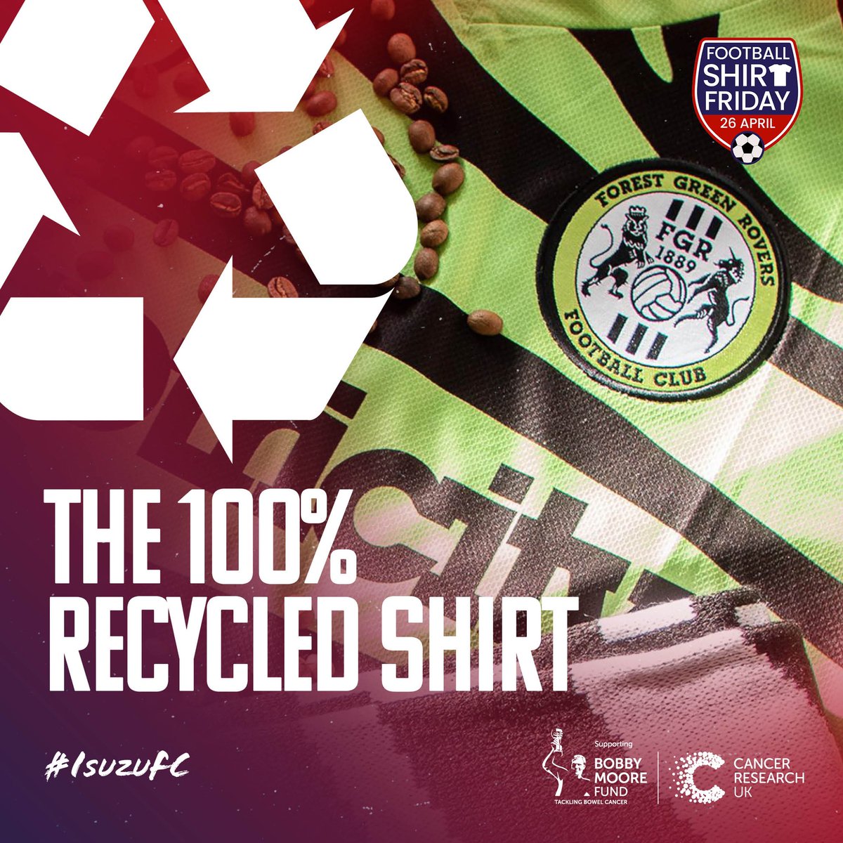 ⚽️Footy Shirt Facts👕| Forest Green Rovers’ football shirts are made of 35% recycled coffee grounds & 65% recycled polyester. Isuzu are proudly supporting #FootballShirtFriday for a second year. Learn more & donate to help tackle bowel cancer: bit.ly/IsuzuFC_FSF #IsuzuFC