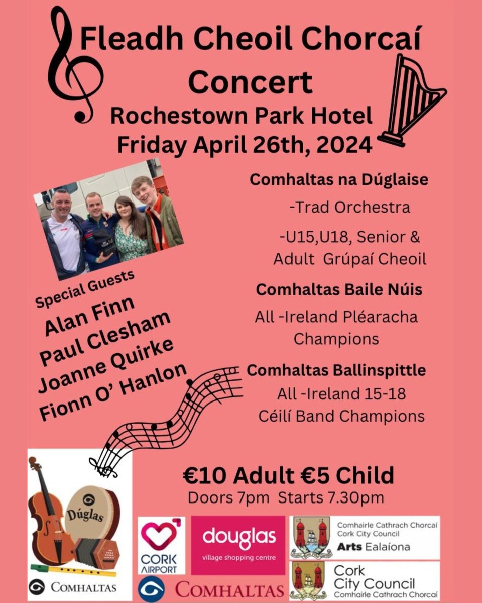 Don't miss out on the Fleadh Cheoil Chorcaí concert taking place in Rochestown Park Hotel on Friday April 26th! 🎻🎻