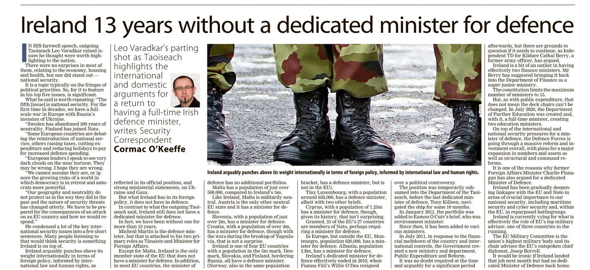 Mounting international security threats and a major domestic plan to rescue the @defenceforces   but no dedicated defence minister for more than 13 years
irishexaminer.com/opinion/commen…