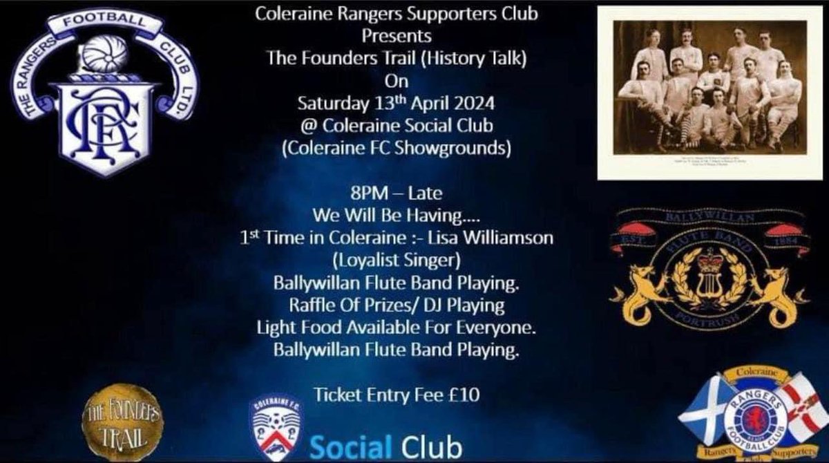 Really looking forward to this tomorrow night. 

The Founders Trail Roadshow is heading for Coleraine on Saturday 13th April. 

We’re at the Coleraine Social Club.£10 entry,hope to see you there.