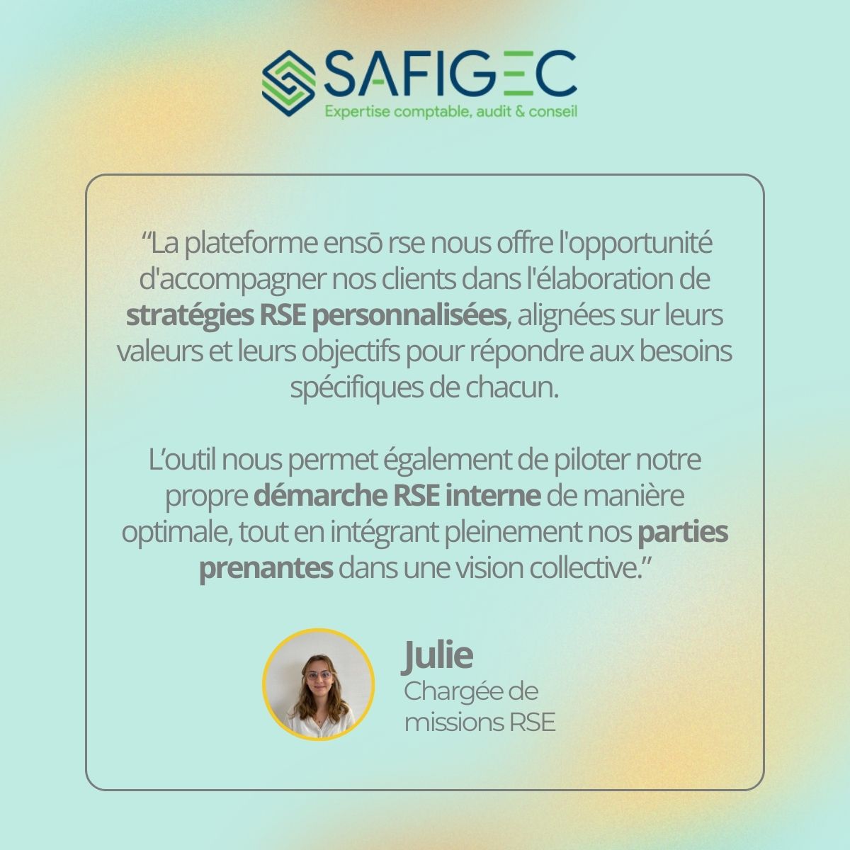 @SafigecFrance nous ouvre les portes de son expertise !

Merci à Jean-François Verstraete et Julie Texereau pour leur confiance. 

Cette collaboration s'annonce riche en opportunités #RSE pour leurs clients !  Impatients de démarrer cette aventure ! #ensorse #expertcomptable ✨